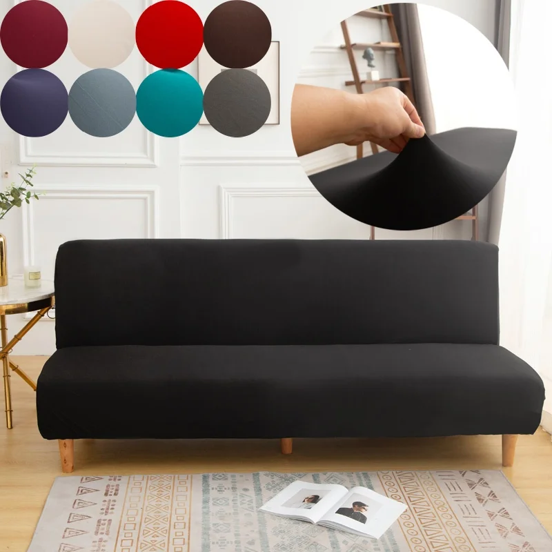 New Solid Color Sofa Bed Cover for Living Room Elastic Folding Seat Slipcover Armless Couch Covers Washable Long Chair Protector