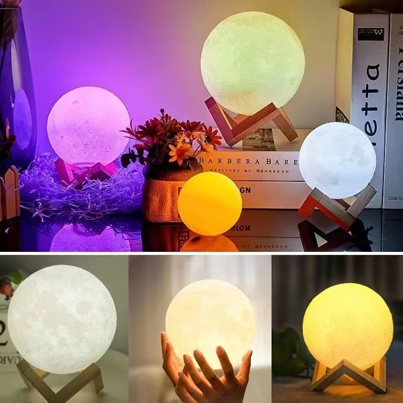 6CM 8CM Moon Shape Night Light Warm/Cool White Globe Bedside Lamp Multicolor Toggle Switch LED Light With Battery Powered