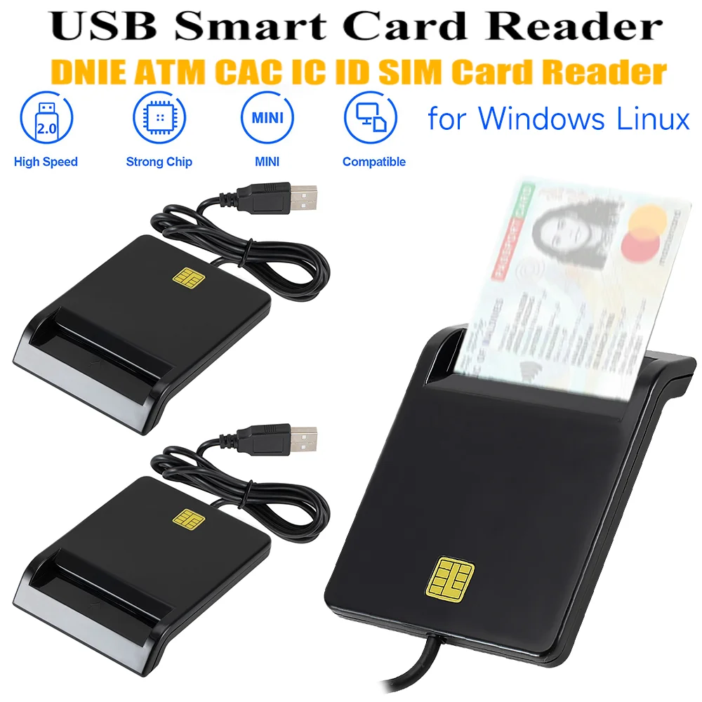 USB 2.0 Smart Card Reader for DNIE ATM CAC IC ID Bank SIM Card for Windows Linux