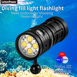 LetonPower Diving Flashlight 25000Lumens underwater flashlight 100m scuba dive light Type-C Charging underwater video light