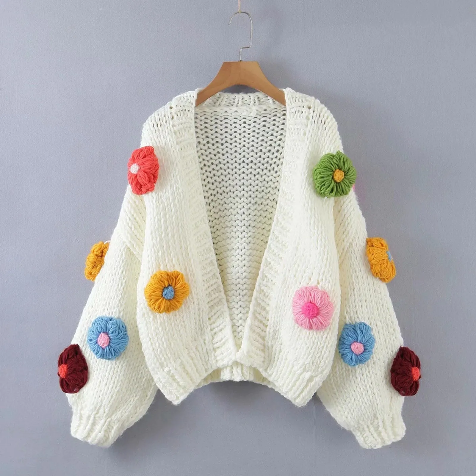 Fashion Vintage Cardigans Sweater Sweet Color Floral Knitted Sweaters for Women Long Sleeve Single Button Knitting Sweater