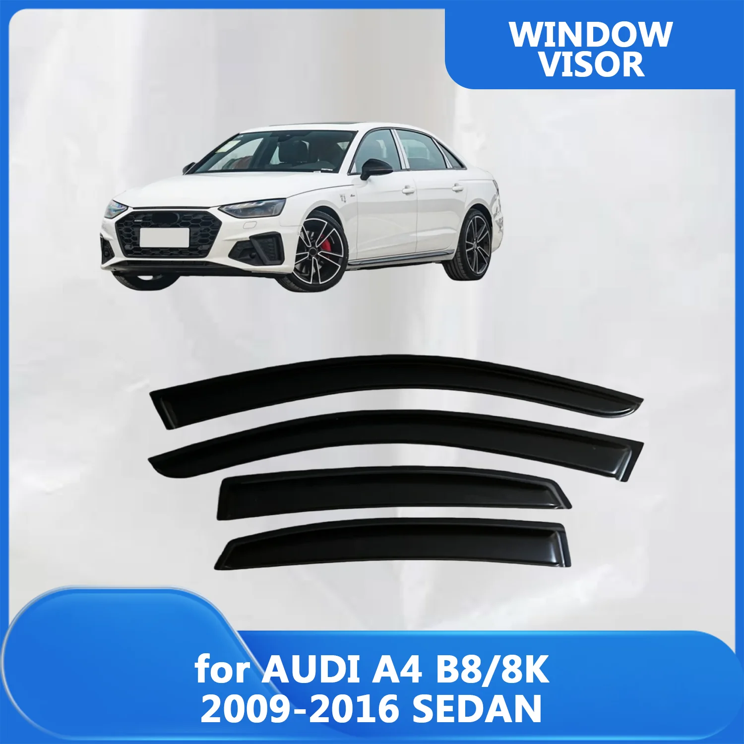 

Window Visor for AUDI A4 B8 8K 2009 2010 2011 2012-2016 SEDAN Rain Guard Side Vent Deflector Weathershield Outside-Mount Tape On