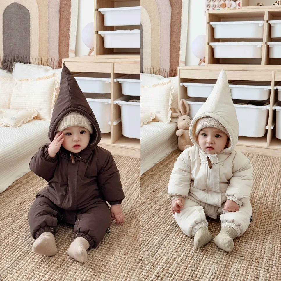 2026 New Baby Rompers Jumpsuit Thickened Warm Baby Hoodie Crawling Suit Newborn Down Cotton Jacket