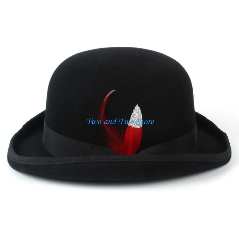 

HX6F Fashion Feathers Solid Color Jazzs Hat Unisex Party Dance Top Hat Fedora Hat