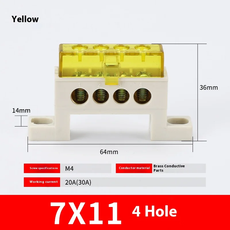 Kabellose Klemmenleiste 3/4/5/6/7/10-Loch Verteilerdose Klemmenblock Staubdichte Erdungskupferschiene Brückentyp Busbar mit Abdeckung