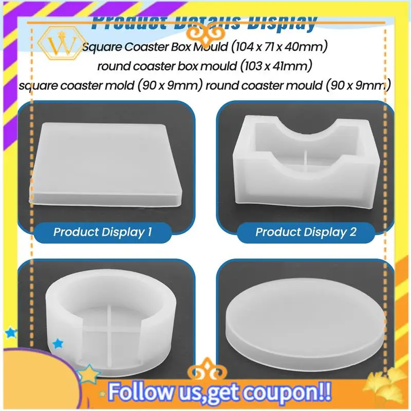 Latest-Silicone Coaster Molds For Resin Casting,Epoxy Resin Coaster Molds Kit Including 8 Pcs Coasters And 2 Pcs Holders Molds