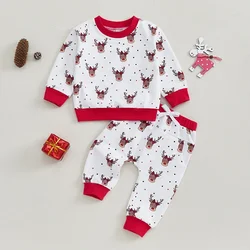 Autumn Toddler Kids Baby Boys Girls Christmas Clothes Long Sleeve Reindeer Dots Print O-neck Sweatshirts Pants Xmas Outfits