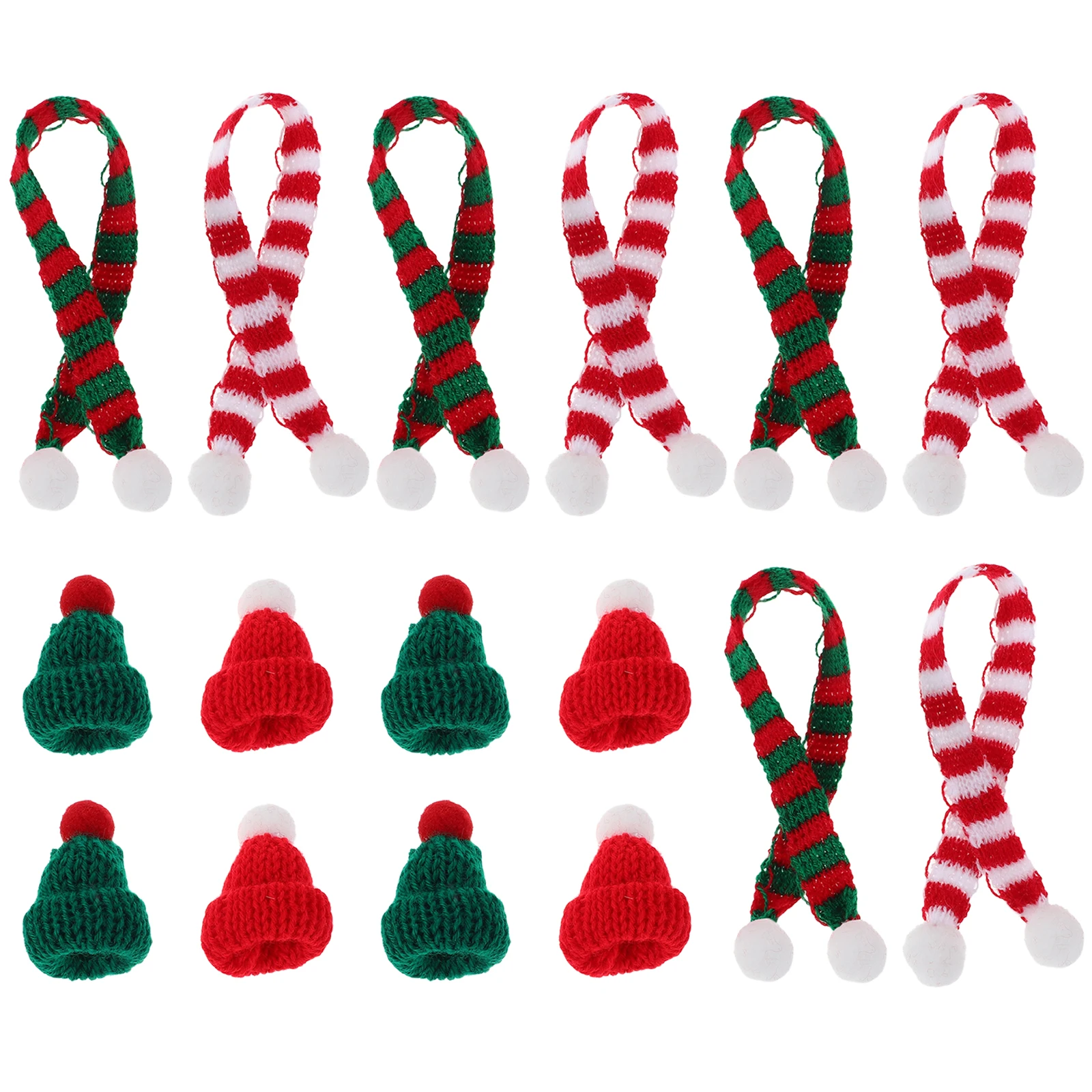 

20 шт., мини-шляпа Санта-Клауса, набор шарфов, красные, зеленые, крошечные рождественские украшения для бутылок вина, настольная елка, праздничные поделки, мини-шляпа, набор шарфов