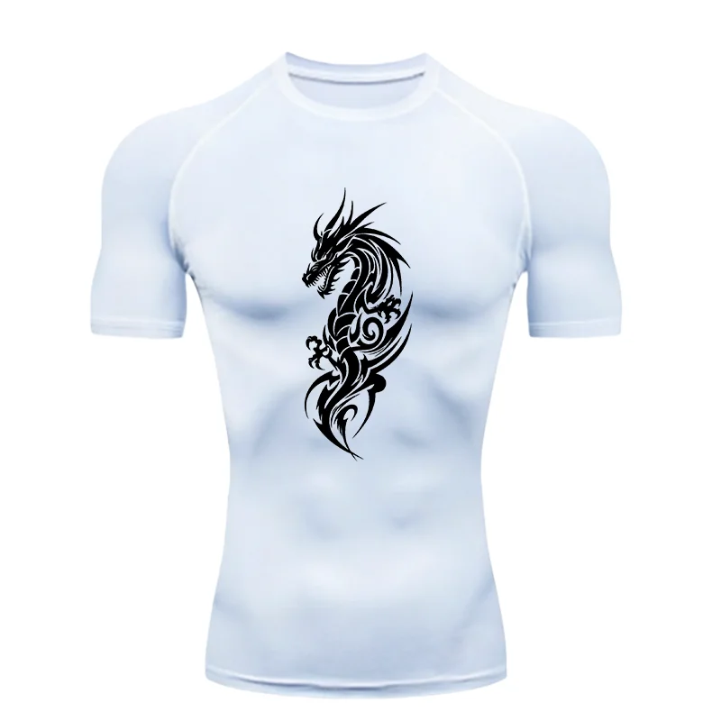 Dragon Pattern Men's Sports T-shirt Training Fitness Compression Workout T-Shirt Rashguard Tops Quick Dry Short Sleeve T-Shirt