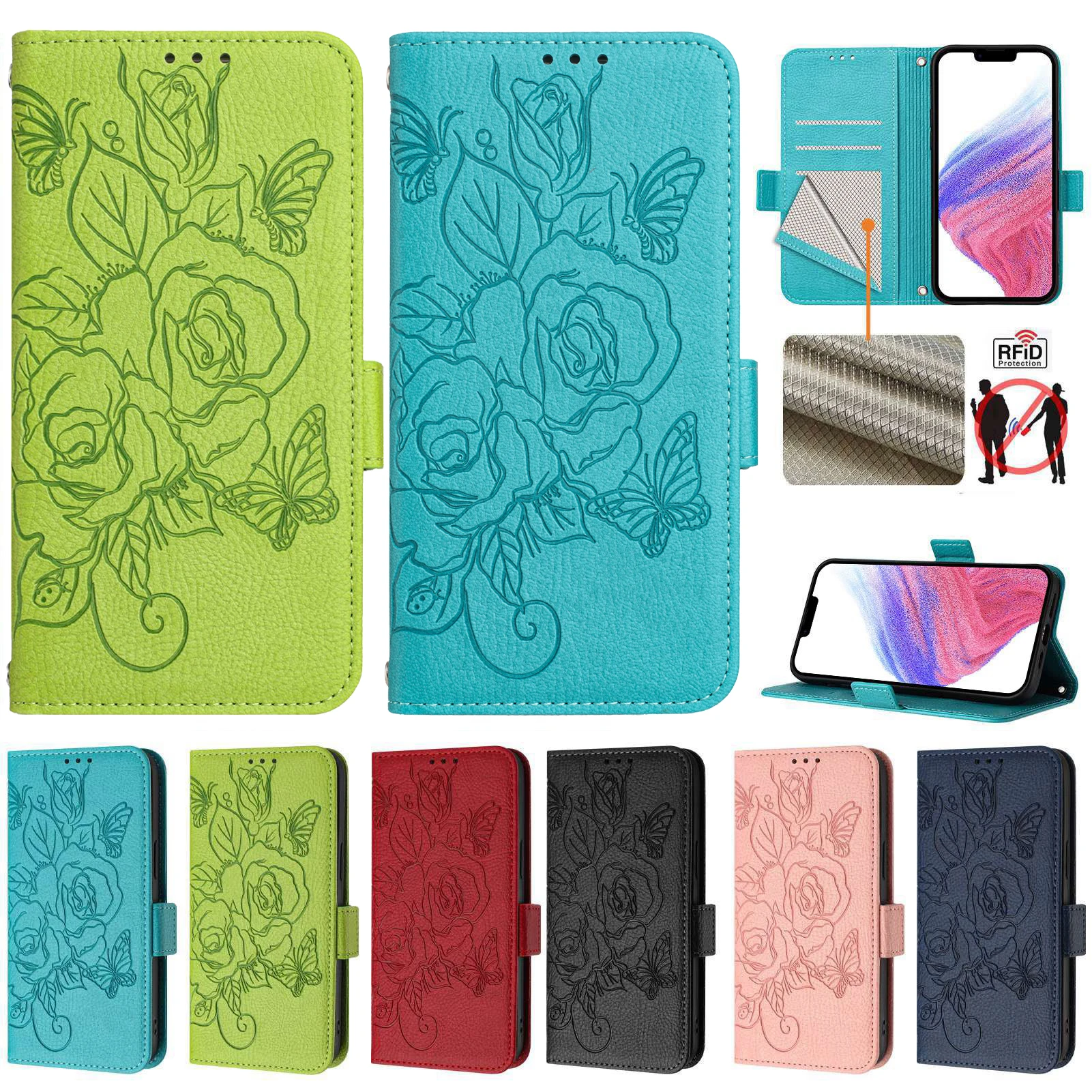 S24 Ultra S23 FE Note 20 Rose Wallet Phone Case for Samsung Galaxy A15 A25 A35 A55 A54 A34 A24 A14 A05 Cases Leather Flip Cover