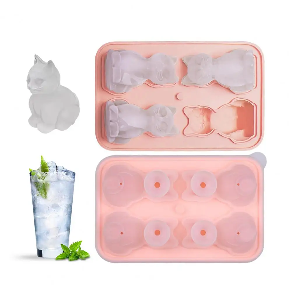 Easy-fill Ice Tray Cat Silicone Ice Cube Tray Food Grade 3d Kitten Mold for Summer Cocktails Whiskey Easy Release Kitchen