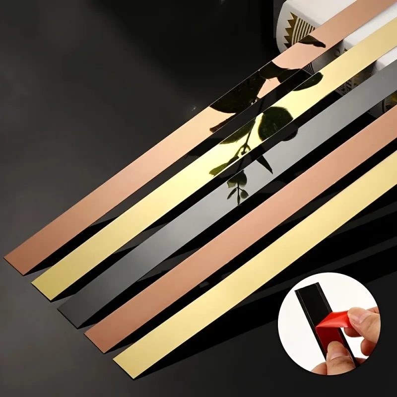 6m/236.22inMirror Self-adhesive Flat Decorative Lines Strip Stainless Steel Gold Wall Sticker Background Wall Ceiling.