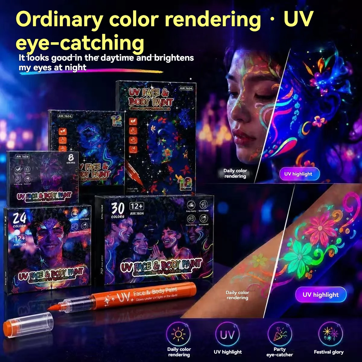 30/8 Colors Neon UV Fluorescent Acrylic Paint Pens, Paint Markers Glow in The Dark Bright DIY Luminous Marker Pen Art Supplies