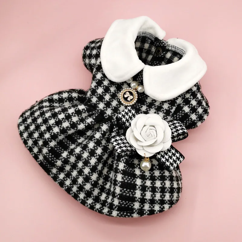 

Autumn Woolen Pet Clothes Classic Check Pattern By Brand Camellia Dog Dress Set