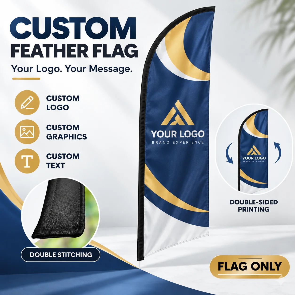 Custom Feather Flag Banner with Logo Personalized Outdoor Advertising Flag for Businesses Retail Stores Events No Pole Included