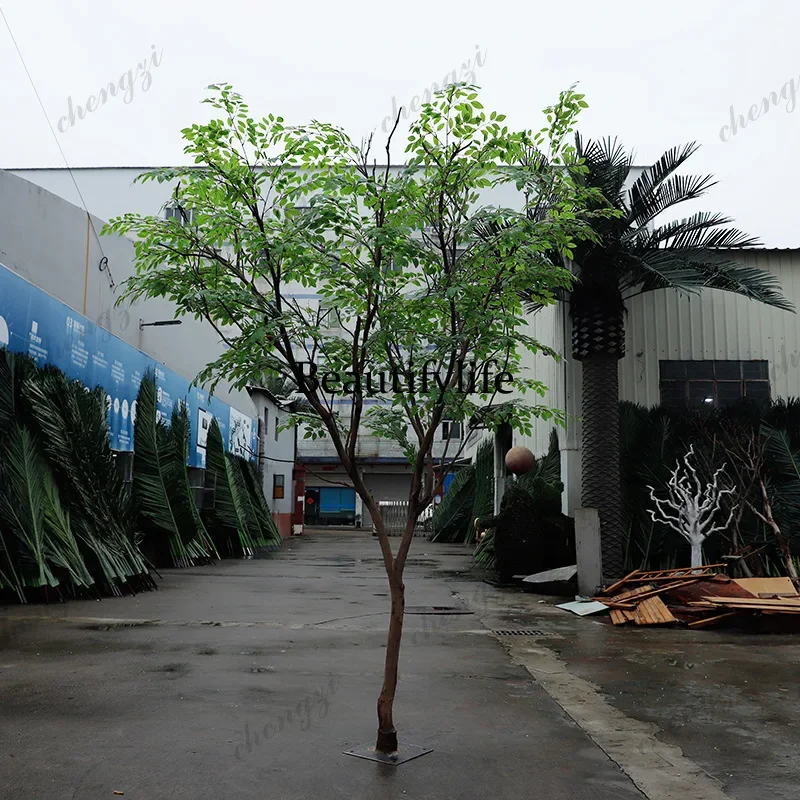 D56 Simulated Cotton Tree Indoor and Outdoor Courtyard Solid Wood Pole Decoration Plastic Leaf Garden Landscape Greening