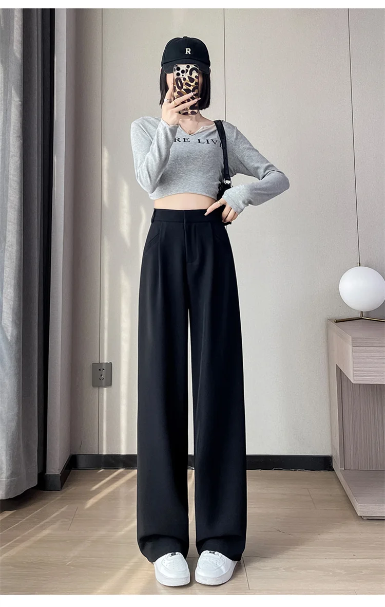 Spring 2024 New Fashion All-Match Simple Office Suit Pants Wide-Leg Pants High Waist Narrow Straight Casual Mop Pants Women