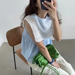 Embroidered Patchwork Front And Back Wearable Shirt Women's Regular Fit Inner Wear Summer Hollow out Style Casual Shirt