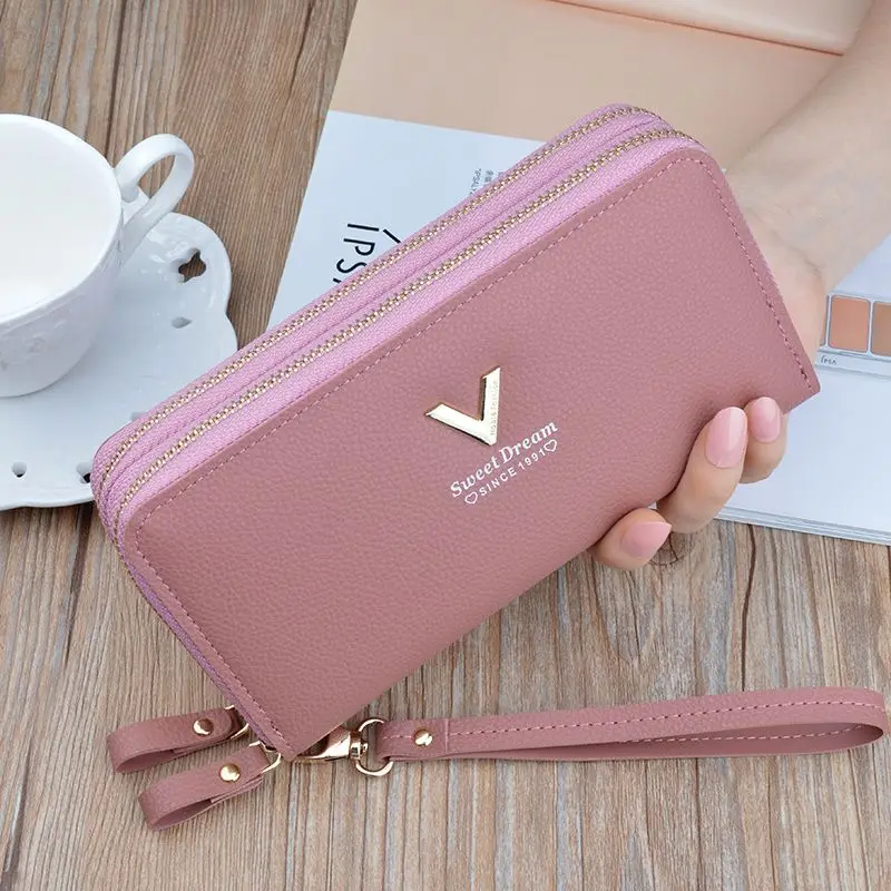 WERLLANDS Smooth PU Leather Long Snap Wallet Unisex Multi Slot Bill Purse Solid Color Portable Daily Card Holder Black Purple Pi