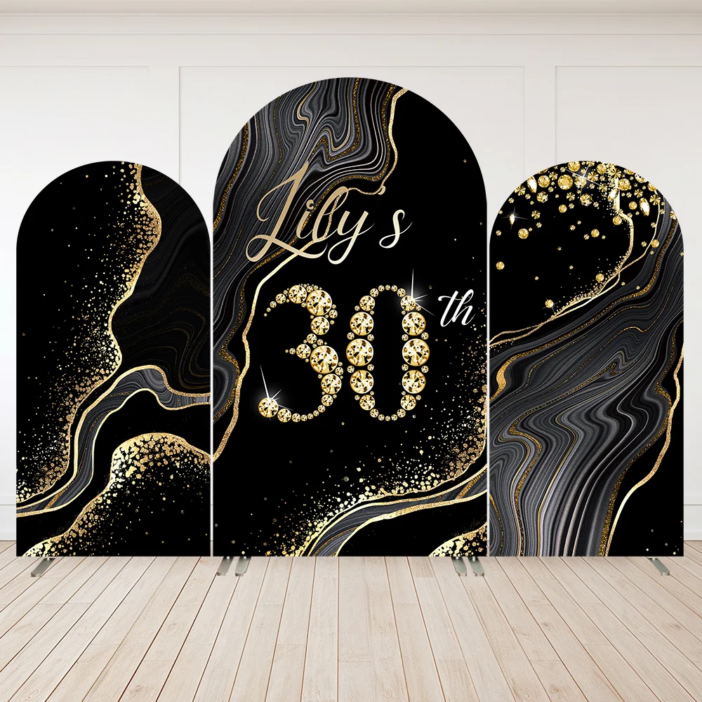 30th Birthday Party Decoration Black and Gold Marble Texture Arch Cover Backrops Chiara Wall Event Party Banner Double-sided