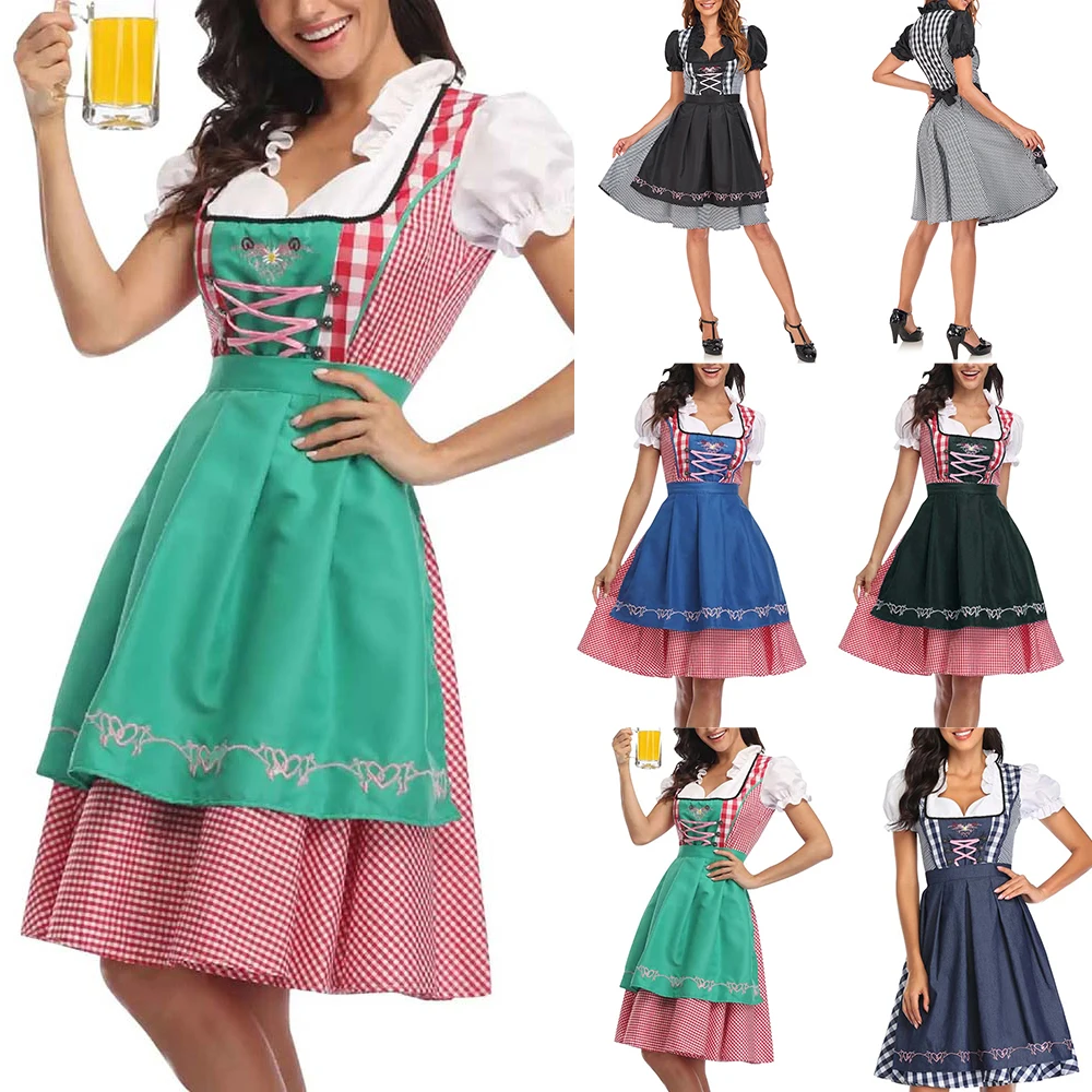 2024 Sexy  Beerfest Lingeres Nightdress Female Plaid Ruffle Mini Dress Gowns Robes Nighties Leotar Maid Pajamas Cosplay Clothing