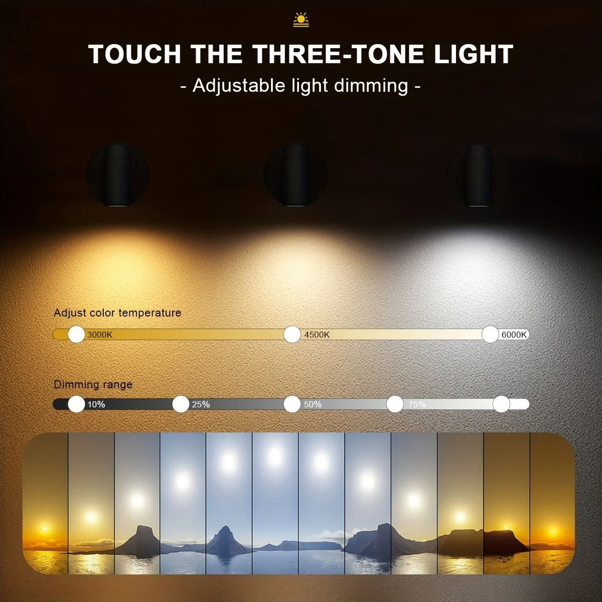 ไฟสปอตไลท์ LED อเนกประสงค์ 1/2 ชิ้น ปรับความสว่างได้ 3 สี - ระบบสัมผัส ติดตั้งง่าย