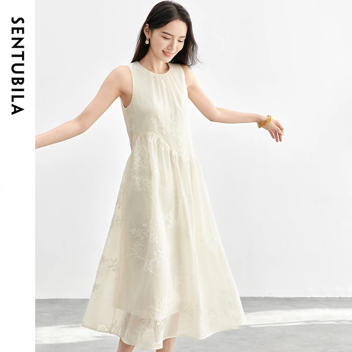 SENTUBILA Women Summer Dress 2026 Elegant Ladies Sundress Embroidery Sleeveless Holiday Vacation Long Dresses Woman 151L58207