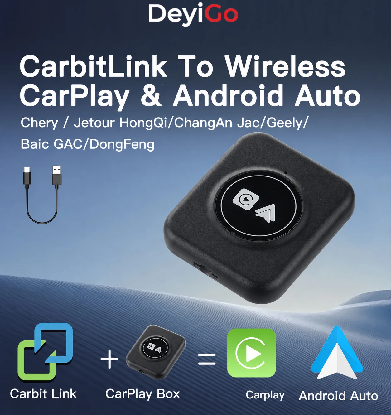 CARBIT Wired to Wireless Carplay Android Auto Box For PROTON JETOUR GEELY CHANGAN CHERY GAC KAIY HONGQI ROX ICAR FOTON DONGFENG