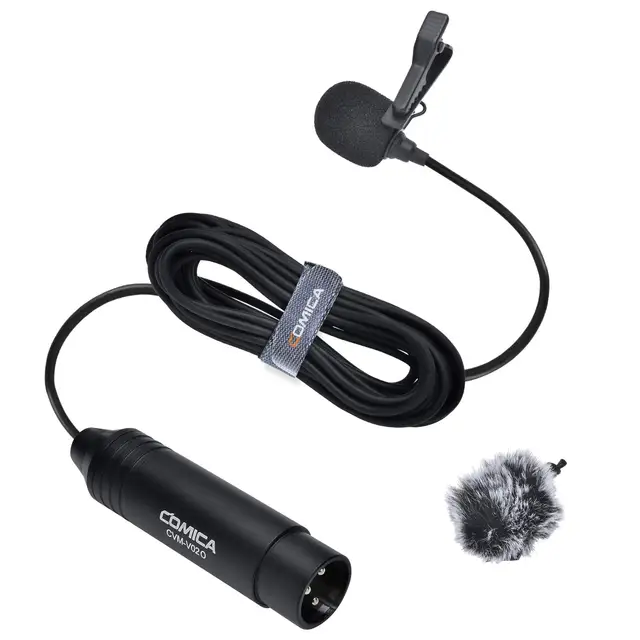Microfone de Lapela Omnidirecional XLR CVM-V02O com Phantom Power para Gravação em Filmadoras Canon, Sony e Panasonic