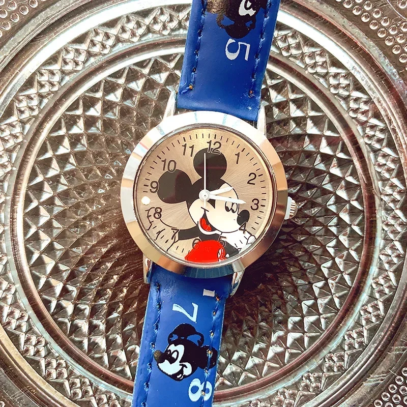 New Cartoon Mickey Kids Watch Fashion PU Watch Strap Student Quartz Watches for Boy Girls Waterproof Children Wristwatch Clock