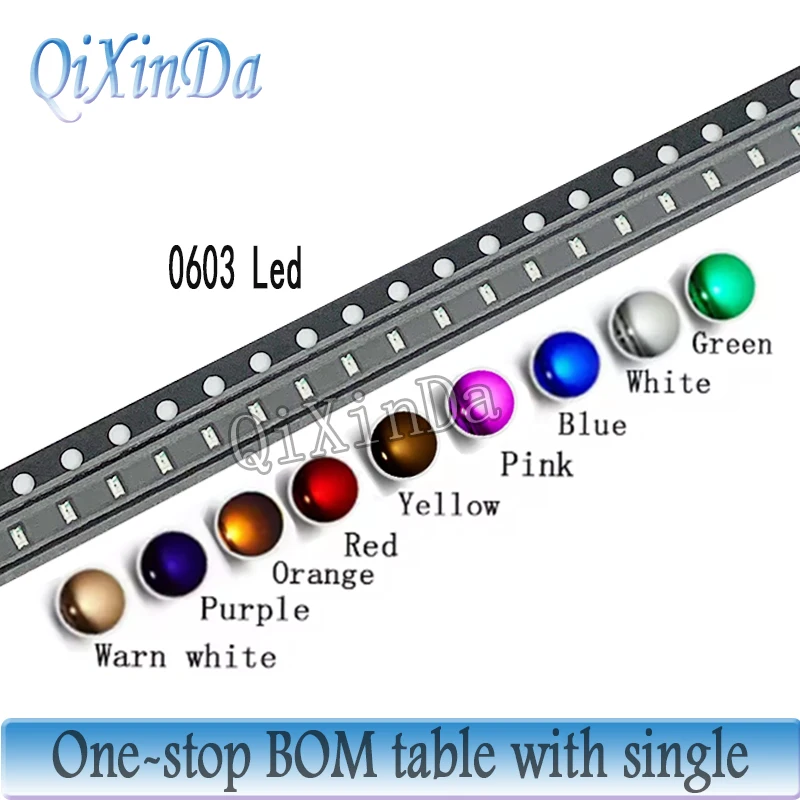 100pcs 0603 SMD LED White Red Blue Yellow Green Orange Warm White Pink Purple  Light Emitting Diode