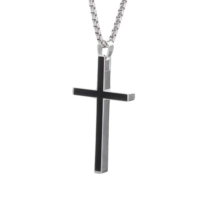 Stainless Steel Black 3D Cross Pendant Christian Jesus Amulet Necklace for Men and Women Rock Party Charm Jewelry Accessories