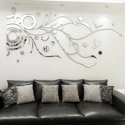 Mirror Flower Rattan Acrylic 3D Wall Stickers, Living Room, Bedroom, DIY, Home Decor, Hot Sale