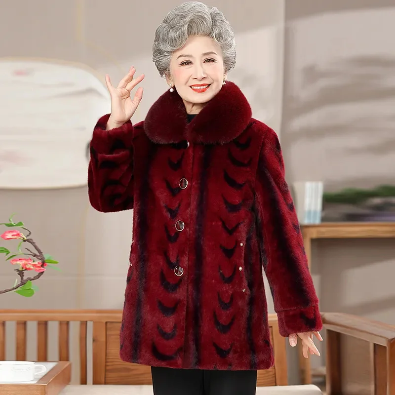 Women Winter Jacket Imitation Mink Fleece Coat New Fashion Loose Warm Fur One Piece Coat Middle aged Female Faux Fur Jacket 5XL