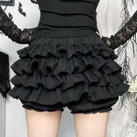 Women Skirts Tiered Ruffles Mini Skirt with Cross Charms Built-in Shorts Kawaii Sukapan Skort Gothic Punk Coquette Y2K E-girl - Image 2