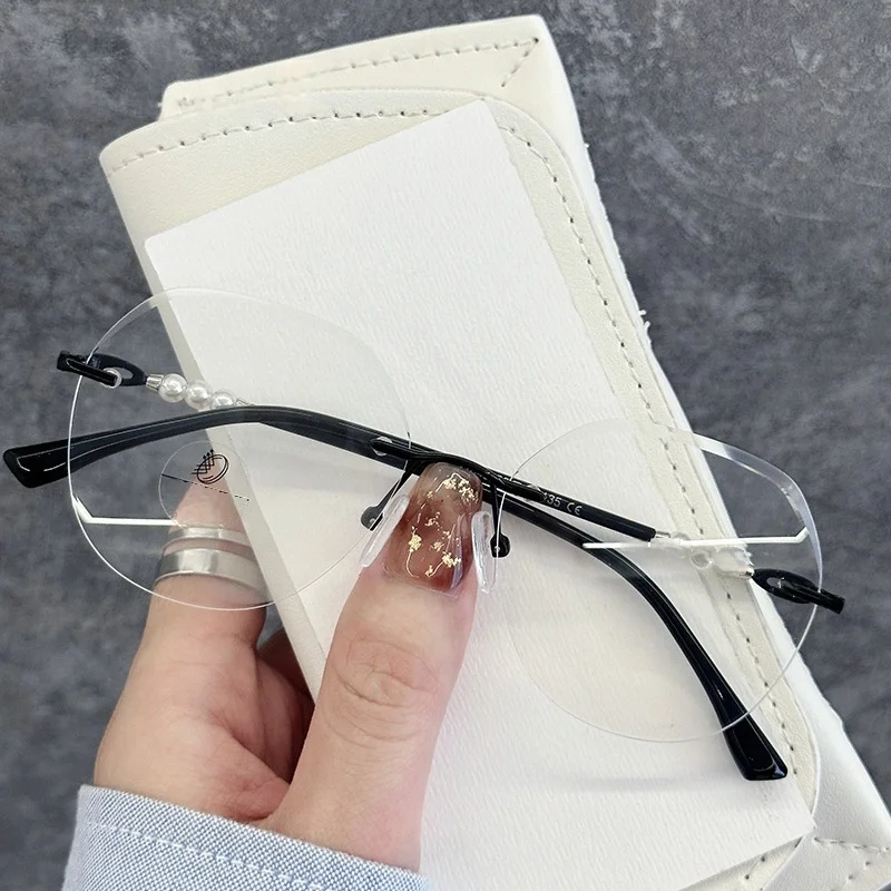 VAMAX Popular Pérola Design Sem Moldura Óculos Mulheres Moda Decorativa Tendência Vintage Anti Lentes de Luz Azul