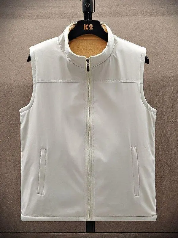 

Двусторонняя мужская жилетка на осень-зиму с подкладкой, повседневная спортивная жилетка с воротником для мужчин среднего возраста...