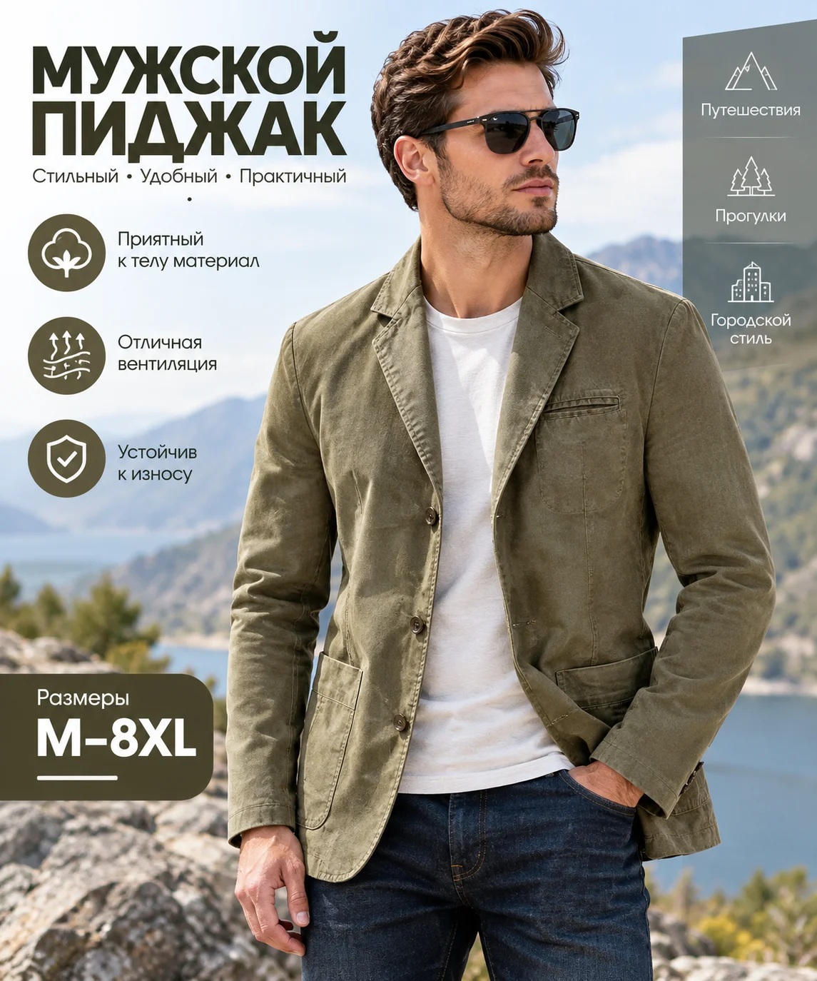 Men's Slim-fitting Cotton Blazer with Three-button Design Multiple Pockets Suitable for Casual Business Office and Daily Wear