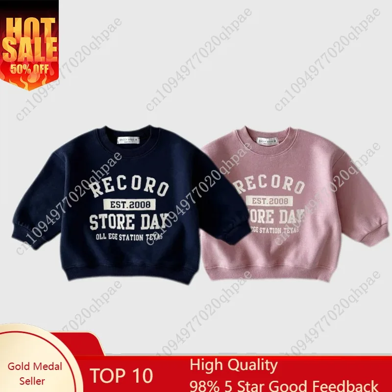 

Letter Hoodie Korean Version Clothes Long Sleeve Round Neck Tops For Boys And Girls Trendy Sweatshirts Simple Pullovers 0-6Year
