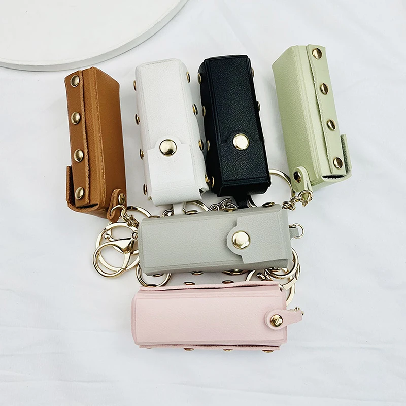 〔CC88〕Creative Leather Mini Lipstick Bag Keychain Trendy Charm Lipstick Storage Cosmetic Cases