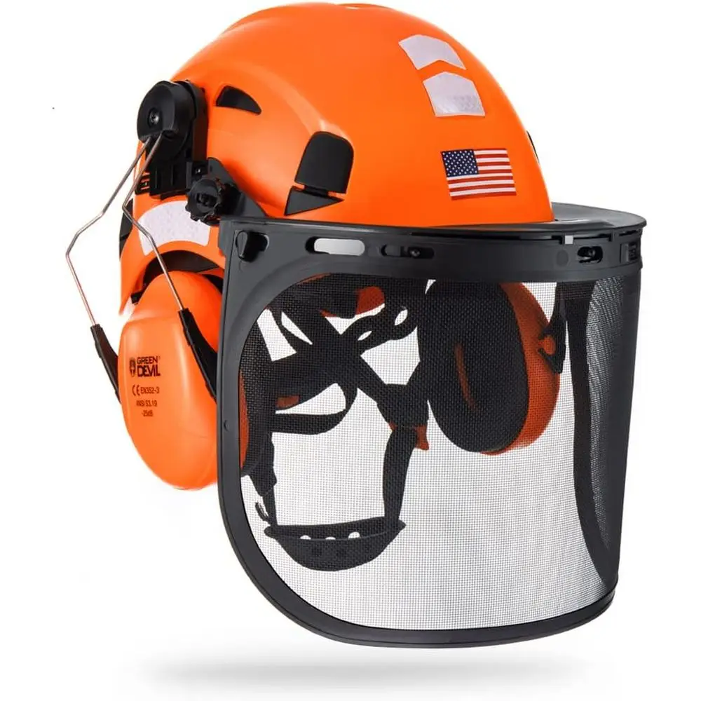 

Mesh Face Shield and Ear Muff Safety Helmet for Chainsaw Use