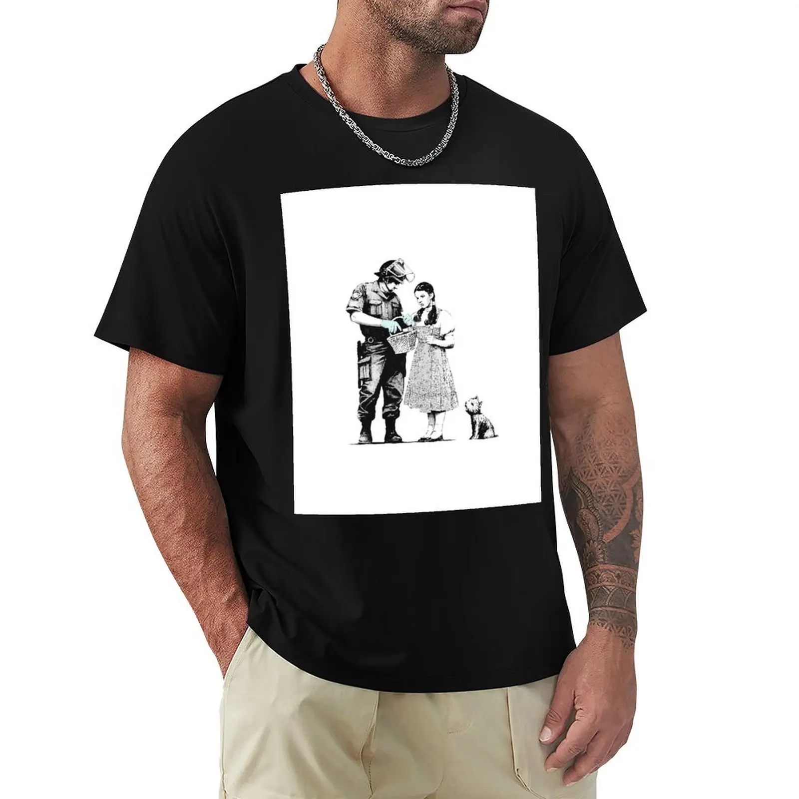 POLICE OFFICER INSPECTING DOROTHY BASKET T-Shirt Tough Fabric Work Tee