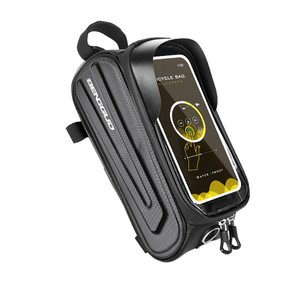 

1L Bicycle Frame Top Tube Bag Waterproof Hard Shell Bicycle Front Frame Bag Carrier Pack with Earphone Hole Cycling Equipment