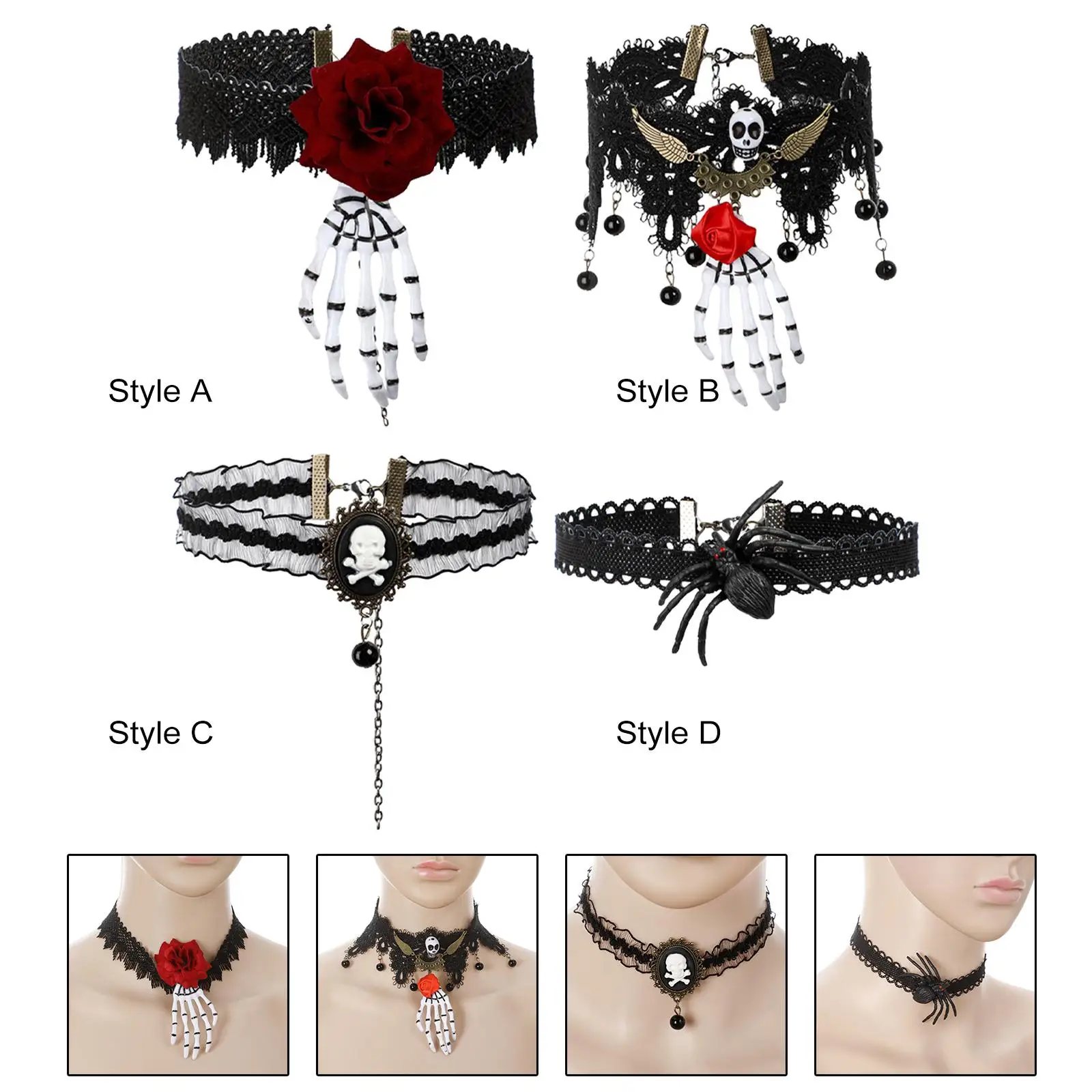 Lace Neck Chain Halloween Necklace Cosplay Props Women Girls Jewelry Retro Style