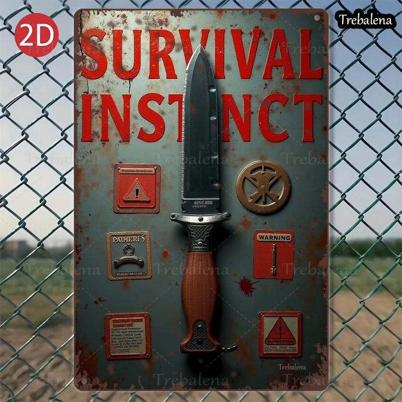 Señal de Metal plana 2D de 8x12 pulgadas, cuchillo de supervivencia, letrero de Metal Vintage, 1 ud.