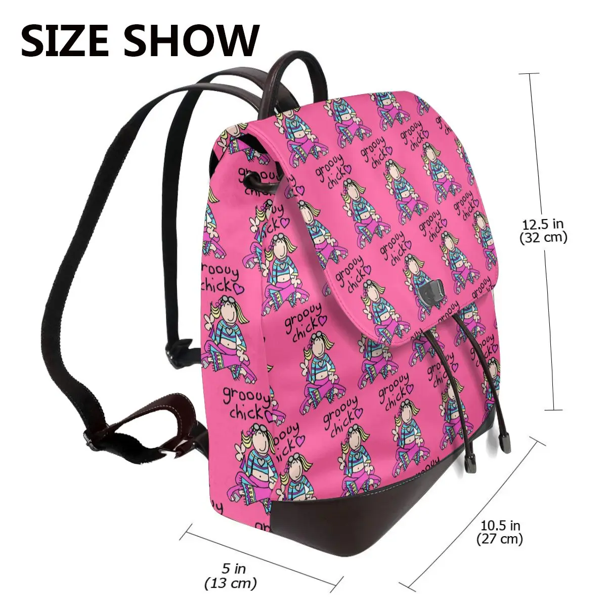 Groovy Chick Girls 2000s Y2K Vintage Bookbag School Student Bags Hiking Travel Daypack for Women Fashion Derma Backpack