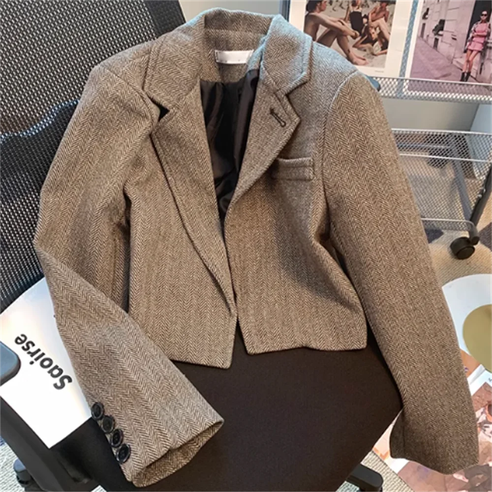 

Gray short jacket fashion suit new long sleeves OL blazer alfaiataria feminino