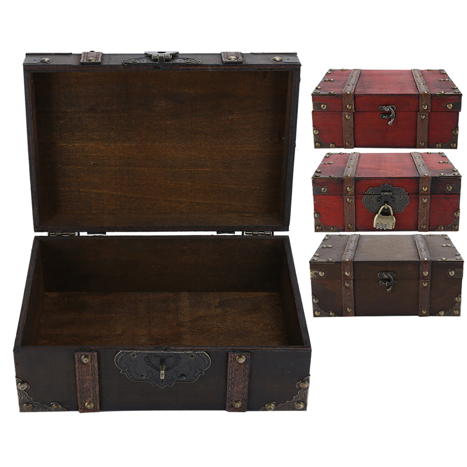 Vintage Wooden Jewelry Box Vintage Wooden Storage Box Decorative Treasure Jewelry Chest with Lock Home Decoration