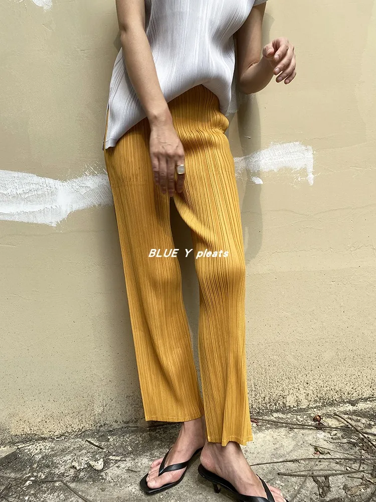 Miyake Pleated Pants Women Fall Clothing New Color Korean High Waist Elegant Casual Classic Basic Ankle-Length Straight Pants