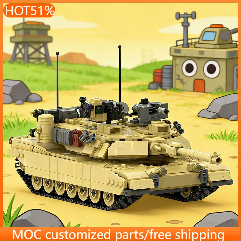 Modèle de char militaire M1A2 Abrams MBT MOC, 1523 pièces, blocs de construction modulaires personnalisables, conception créative, jouet pour garçons, cadeau de noël